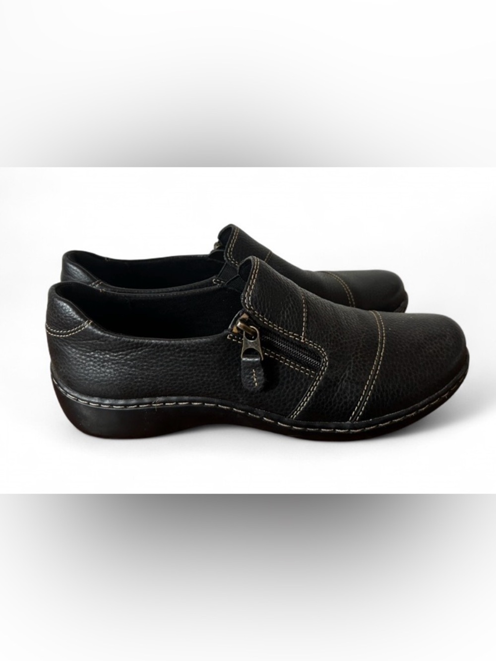 Clarks Shoes Womens 5.5 Cora Harbor Casual Slip On Loafers Comfort Black Leather